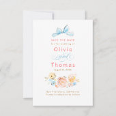 Whimsical Cute Pastel Flowers Bow Save the Date (Vorderseite)