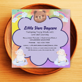 Whimsical Cute Rainbow Animal Daycare Card Kids Quadratische Visitenkarte