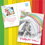 Whimsical Cute Rainbow Hearts Kids Photo Thank You Postkarte<br><div class="desc">Whimsical Cute Rainbow Love Hearts Kid's Birthday Thank You Photo Postcard. The front features a full bleed photo and the back of the postcard features another small framed photo with your own custom / personalized thank you message. The base background can be changed to any color of your choice. All...</div>