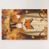 Whimsical Cute Red Fox in Autumn Forest Woodland Puzzle (Horizontal)