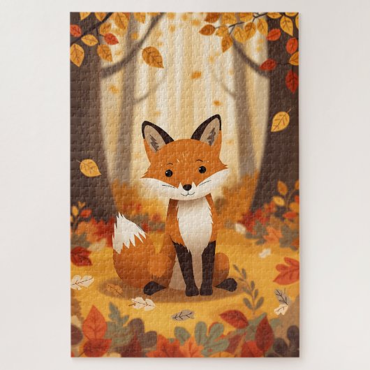 Whimsical Cute Red Fox in Autumn Forest Woodland Puzzle (Vertikal)