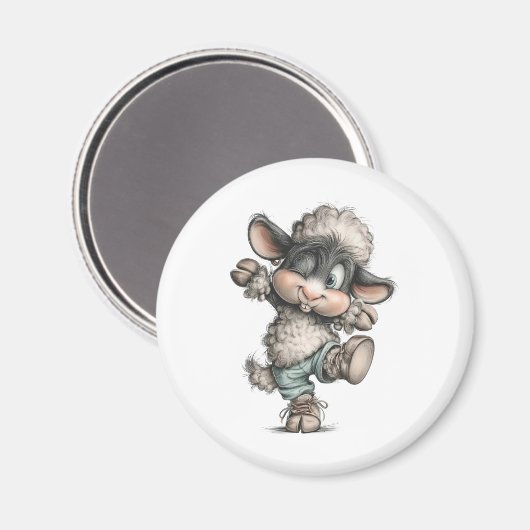 Whimsical Cute Sheep Magnet (Vorderseite/Rückseite)