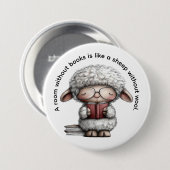 Whimsical Cute Sheep Reading a Book Button (Vorne & Hinten)