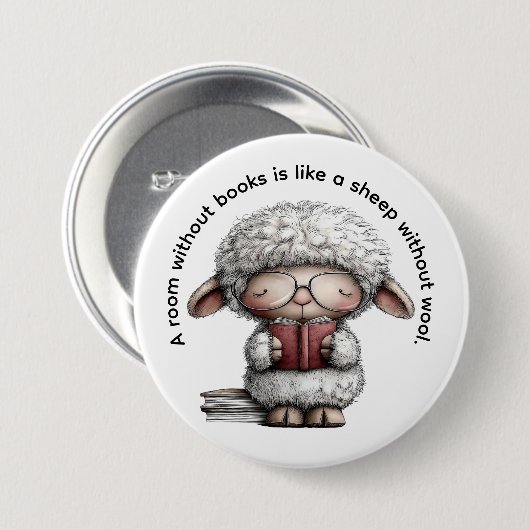 Whimsical Cute Sheep Reading a Book Button (Vorne & Hinten)