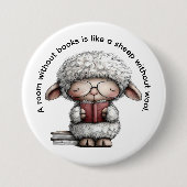 Whimsical Cute Sheep Reading a Book Button (Vorderseite)