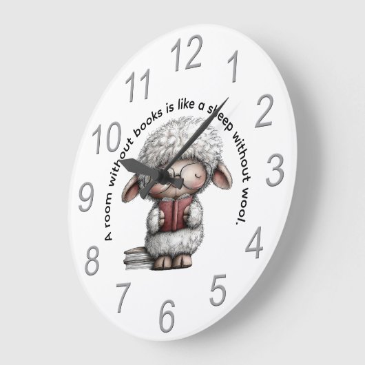 Whimsical Cute Sheep Reading a Book Große Wanduhr (Winkel)