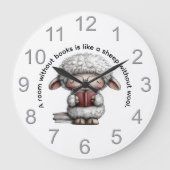 Whimsical Cute Sheep Reading a Book Große Wanduhr (Vorderseite)