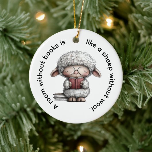 Whimsical Cute Sheep Reading a Book Keramik Ornament (Baum)