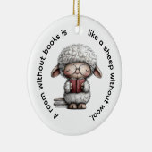 Whimsical Cute Sheep Reading a Book Keramik Ornament (Rechts)