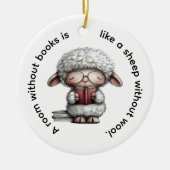 Whimsical Cute Sheep Reading a Book Keramik Ornament (Vorne)