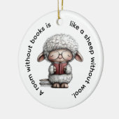 Whimsical Cute Sheep Reading a Book Keramik Ornament (Links)