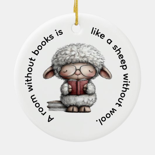 Whimsical Cute Sheep Reading a Book Keramik Ornament (Hinten)