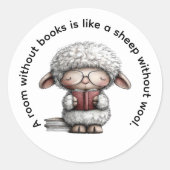 Whimsical Cute Sheep Reading a Book Runder Aufkleber (Vorderseite)
