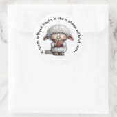 Whimsical Cute Sheep Reading a Book Runder Aufkleber (Tasche)