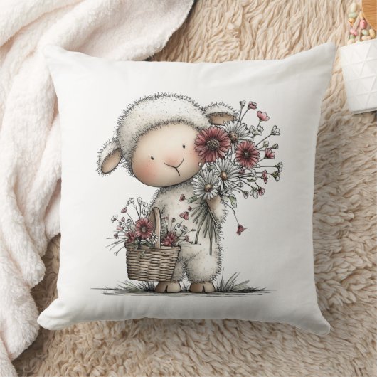 Whimsical Cute Watercolor Sheep Kissen (Decke)