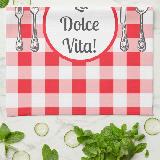 Whimsical Cutlery Dolce Vita Red Check Geschirrtuch (Gefaltet)