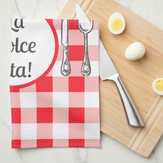 Whimsical Cutlery Dolce Vita Red Check  Geschirrtuch (Viertel Falte)