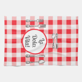 Whimsical Cutlery Dolce Vita Red Check  Geschirrtuch