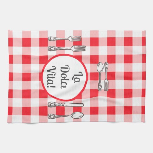 Whimsical Cutlery Dolce Vita Red Check  Geschirrtuch (Horizontal)
