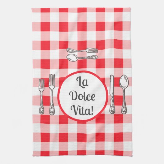Whimsical Cutlery Dolce Vita Red Check Geschirrtuch (Vertikal)