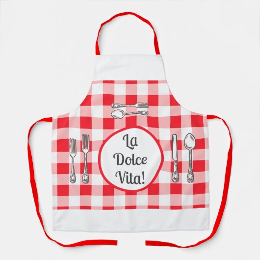 Whimsical Cutlery Dolce Vita Red Check Unisex Schürze (Vorderseite)
