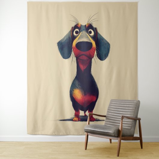  Whimsical Dachshund Character Illustration Wandteppich (Beispiel)