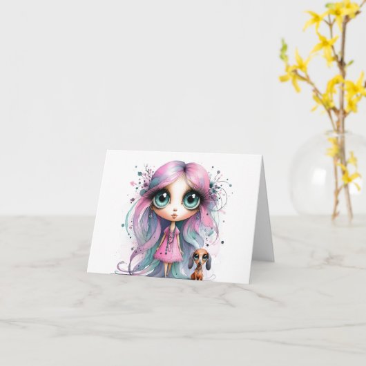 Whimsical Dackel Hello Card Karte (Gelbe Blume)