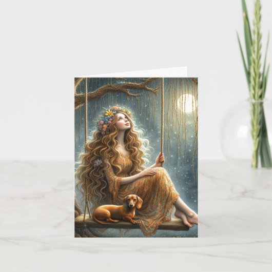 Whimsical Dackel und Girl herunterladbar Karte (Vorderseite)