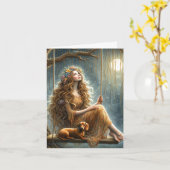 Whimsical Dackel und Girl herunterladbar Karte (Gelbe Blume)