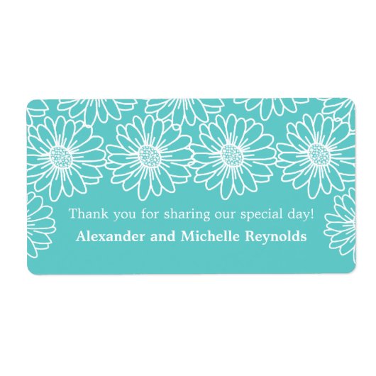 Whimsical Daisies Wedding Labels, Aqua (Vorne)