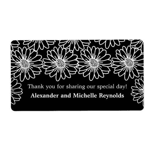 Whimsical Daisies Wedding Labels, Black (Vorne)