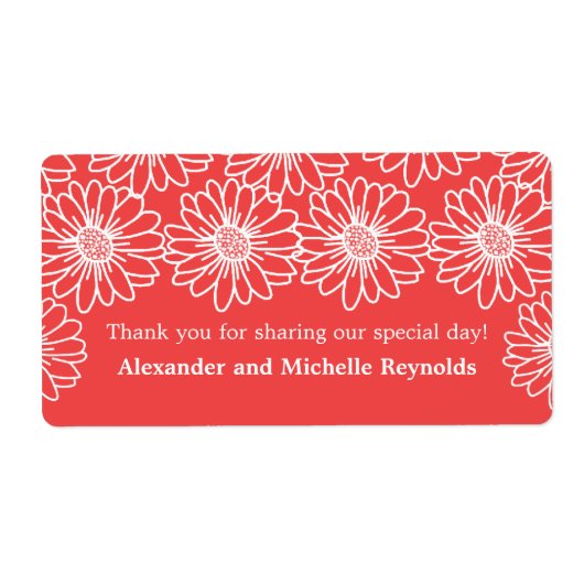 Whimsical Daisies Wedding Labels, Red (Vorne)