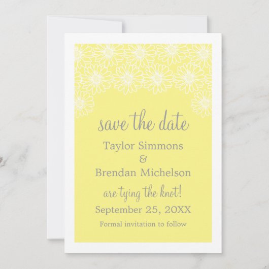 Whimsical Daisise Save the Date einladen, gelb (Vorderseite)