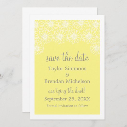 Whimsical Daisise Save the Date einladen, gelb (Vorne/Hinten)