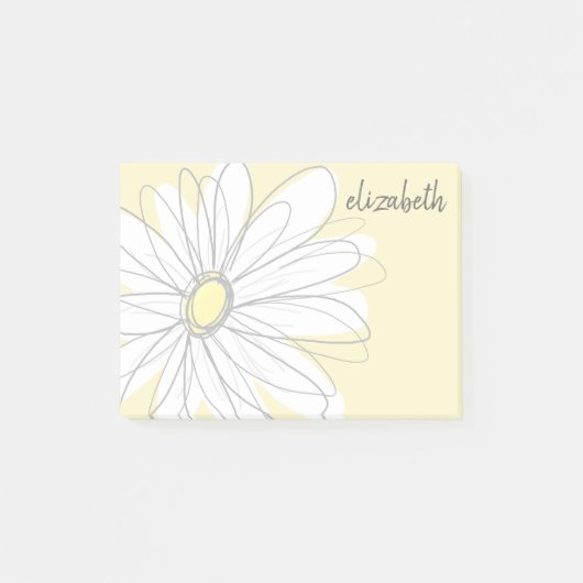 Whimsical Daisy - add your name yellow gray Post-it Klebezettel (Vorderseite)