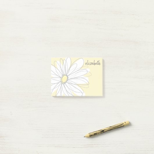 Whimsical Daisy - add your name yellow gray Post-it Klebezettel (Auf Schreibtisch)