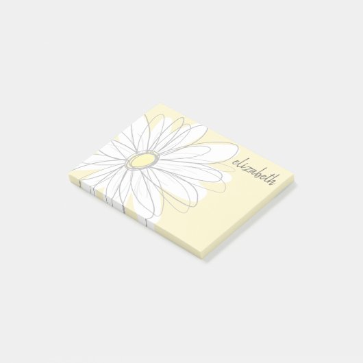 Whimsical Daisy - add your name yellow gray Post-it Klebezettel (angewinkelt)