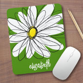 Whimsical Daisy - avocado green trendy script name Mousepad