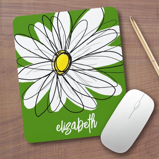 Whimsical Daisy - avocado green trendy script name Mousepad