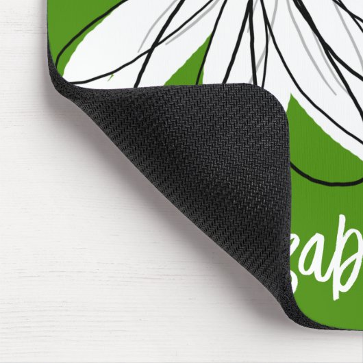 Whimsical Daisy - avocado green trendy script name Mousepad (Ecke)