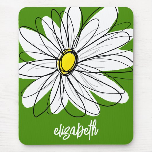 Whimsical Daisy - avocado green trendy script name Mousepad (Vorne)