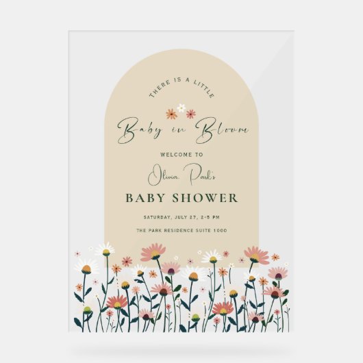 Whimsical Daisy Blume Baby in Bloom Willkommen Acrylschild (Vorderseite)