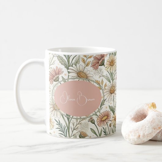 Whimsical Daisy Garden Aesthetic Custom Kaffeetasse (Mit Donut)