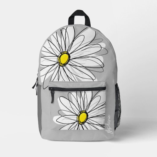 Whimsical Daisy - gray - trendy script name Bedruckter Rucksack (Vorderseite)
