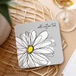 Whimsical Daisy - orchid - trendy script name Rechteckiger Pappuntersetzer<br><div class="desc">Ein Zen und skurrile zeichn von einem Dissy. Die modernen Linien sind handgezeichnet und mit weißen Blütenblättern und einem gelben Zentrum für die Blume versehen. Der Hintergrund ist ein weiches Grau - und der Name ist ein trendiges Skript. Sie können einen Namen, ein Monogramm oder einen anderen benutzerdefinierten Text hinzufügen....</div>