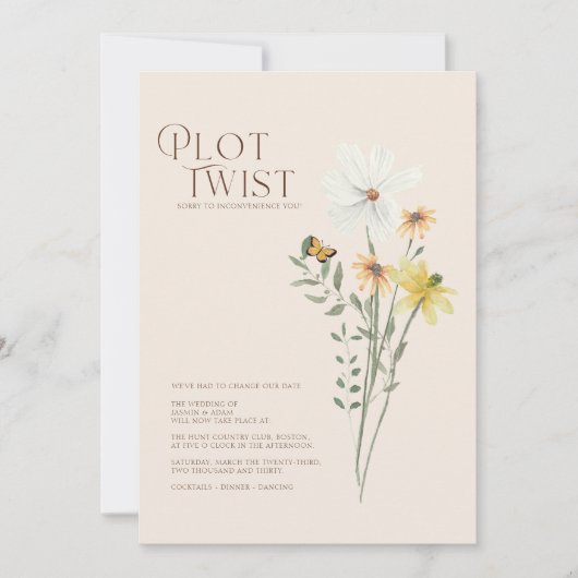 Whimsical Daisy Plot Drehung Hochzeit speichern da Save The Date (Vorderseite)