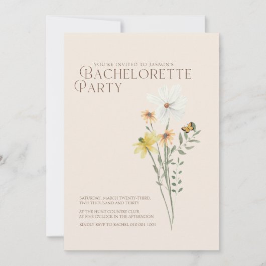 Whimsical Daisy Wildblume Junggeselinnen-Abschied Einladung (Vorderseite)