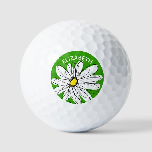 Whimsical Daisy with Name - Green and Yellow Golfball (Vorderseite)