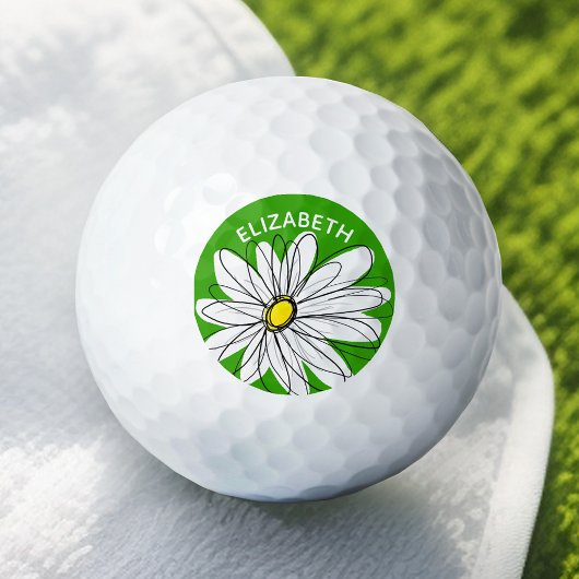 Whimsical Daisy with Name - Green and Yellow Golfball