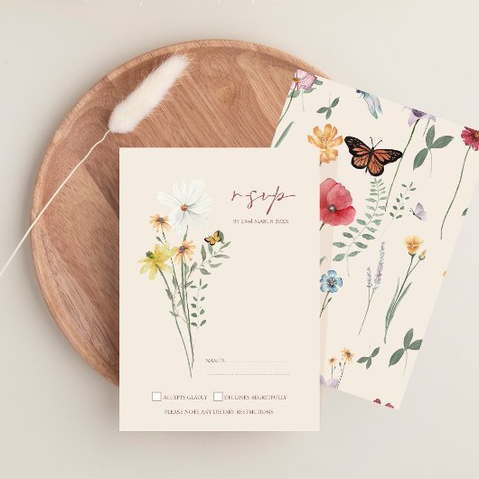 Whimsical Daisy Yellow Wildblumen Wedding RSVP Karte